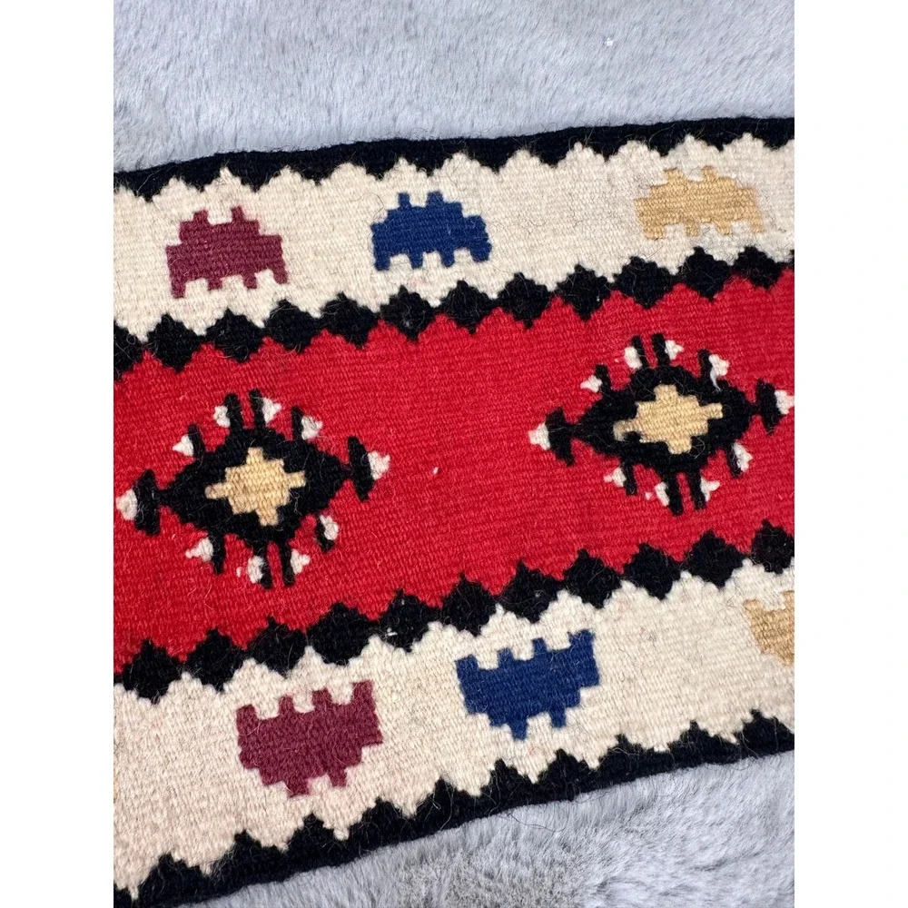 Table Runner  Southwestern Wool Kilim Geometric Fringe 39in